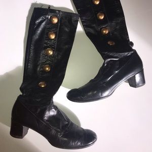 Marc Jacobs Knee High Leather Boots w Gold Buttons